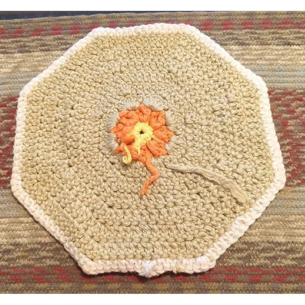 Vintage Crochet Tabletop Colorful Counter Doile Trivet Handmade By Granny
